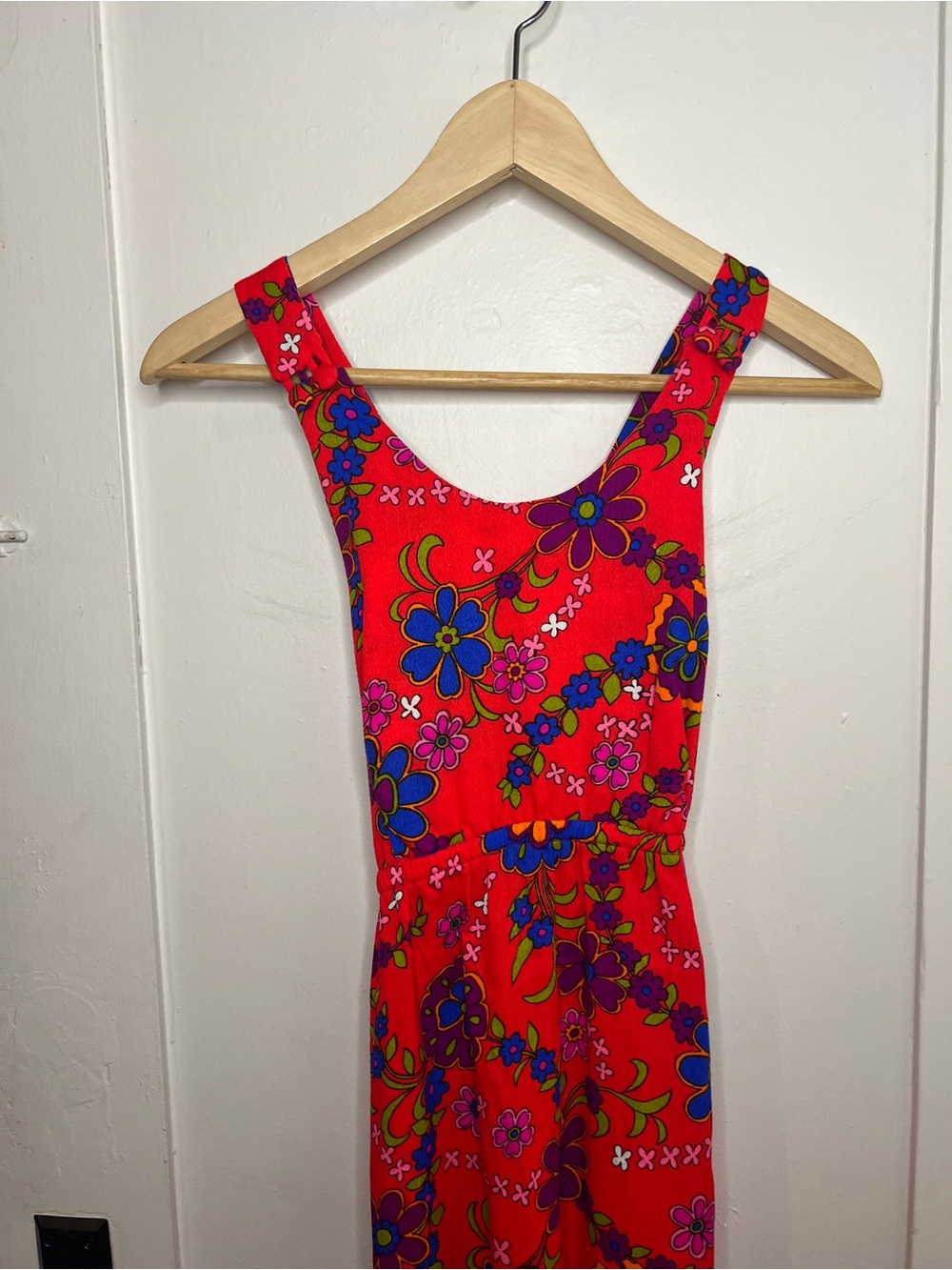 Sun Mates Hawaii Red Floral Dress with Multicolor Blooms